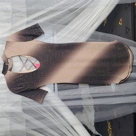 NWT Love Culture Ombre Sparkle Criss-cross Cutout Bodycon Dress SM Tan&Grey - Picture 2 of 4